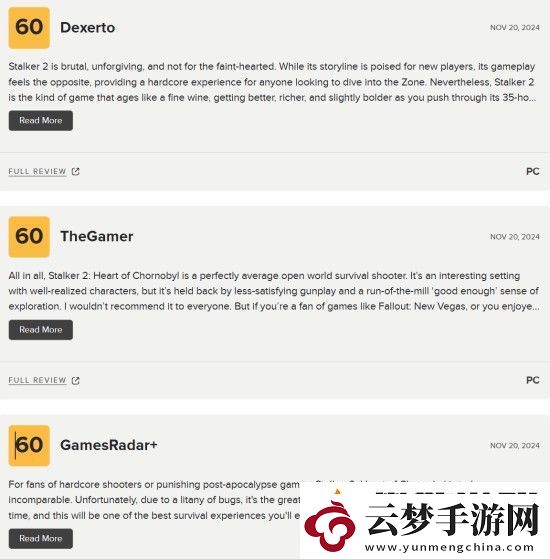 潛行者2三家媒體60分-BUG太多影響體驗(yàn)