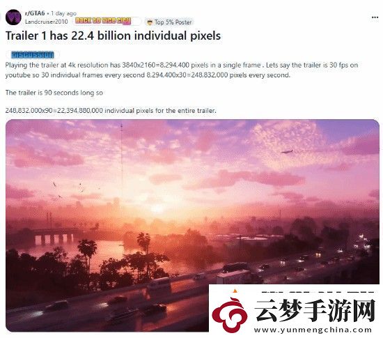 玩家算出GTA6預(yù)告有224億個(gè)像素點(diǎn)