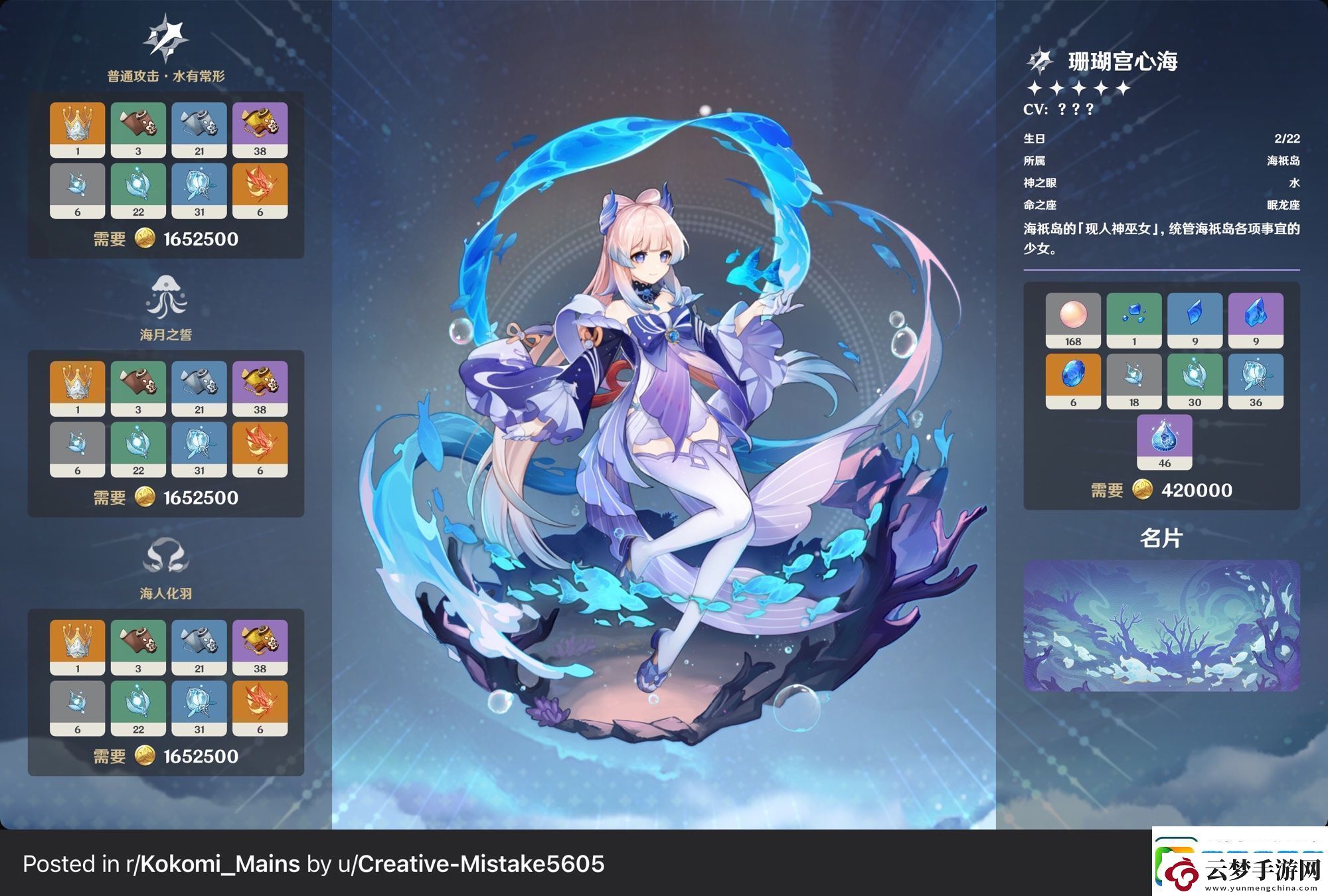 原神珊瑚宮心海天賦材料